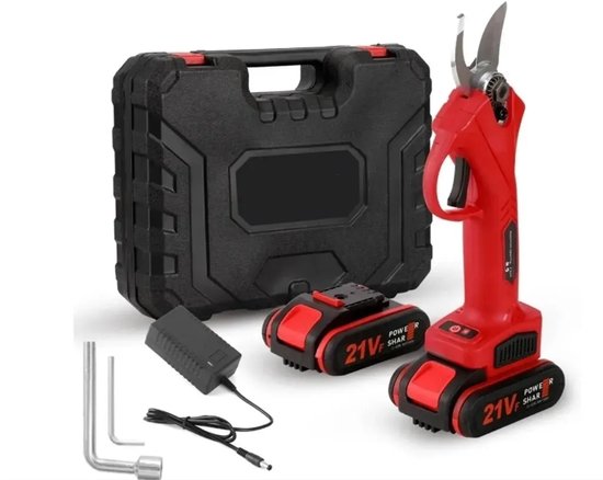 Draadloze tuinschaar, 21-volt-battery elektro tuinschaar, 30 mm snijdiameter, krachtige boom bonai gesneden, eiernipper, 2 batterijen-rood van Merkloos	