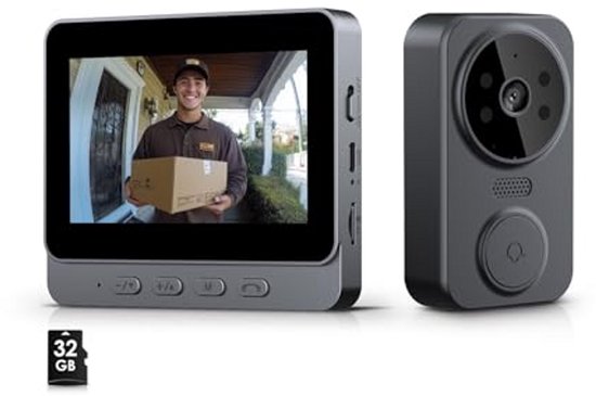 Draadloze Video Deurbel met Camera, 4.3 Inch IPS Scherm, Bluetooth Verbinding, Geen WLAN/App Nodig, Lokale Geheugen, Nachtzicht, 2-Weg Audio, Opname van Sapheyer