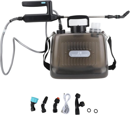 Draagbare 8L Accu Spuit met 4 Spuitkoppen, Oplaadbare USB Handgreep en Uittrekbare Stang voor Onkruidbestrijding en Tuinonderhoud