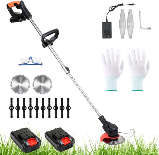 Draagbare Accu Grastrimmer Bosmaaier - Elektrische Tuintrimmer met 2 Accu's en Oplader - 15 cm Maaibreedte - 18.000 tpm