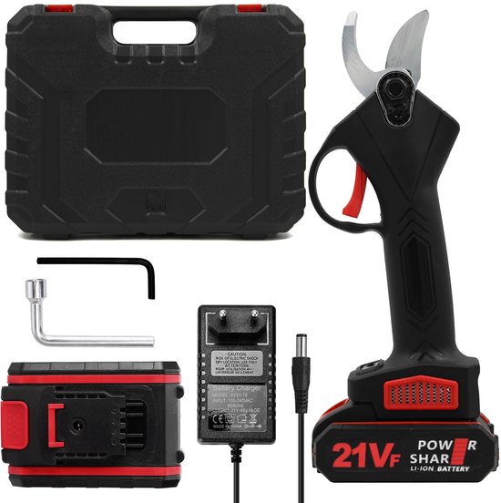 Draagbare, draadloze elektrische snoeischaar van 21V met draagtas, oplaadbare 1200mAh-batterij en oplader, geschikt voor het snoeien van takken en in de tuin, snijdiameter van 30 mm. van Merkloos	