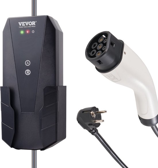 Draagbare Ev - Elektrische Voertuig Oplader Ev - Laadkabel - Oplaadkabel met Type 2 - (IEC62196) CEE 7/7 Stekker 1-Fase 8.6m - 16A - 3.68kW - Zwart van K.H.O.N.S.