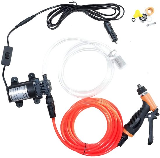 Draagbare Hogedrukreiniger 12V 60W – Zelfaanzuigende Waterpomp – Auto Was Set – Voor Auto, Tuin, Huisdieren en Wasgebruik van Merkloos	