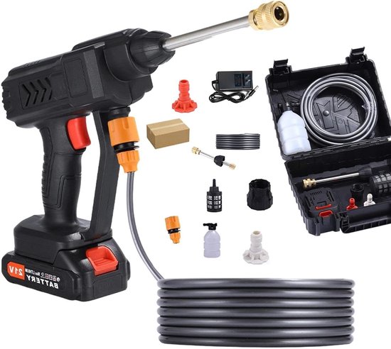 Draagbare Hogedrukreiniger - Accu Reiniger - Auto en Terras Reinigen - Verstelbaar Mondstuk - 2kg - Zwart