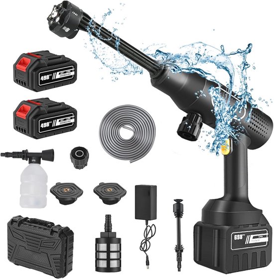 Draagbare Hogedrukreiniger met 6-in-1 Multifuntioneel Mondstuk en 21V Accu van Merkloos	