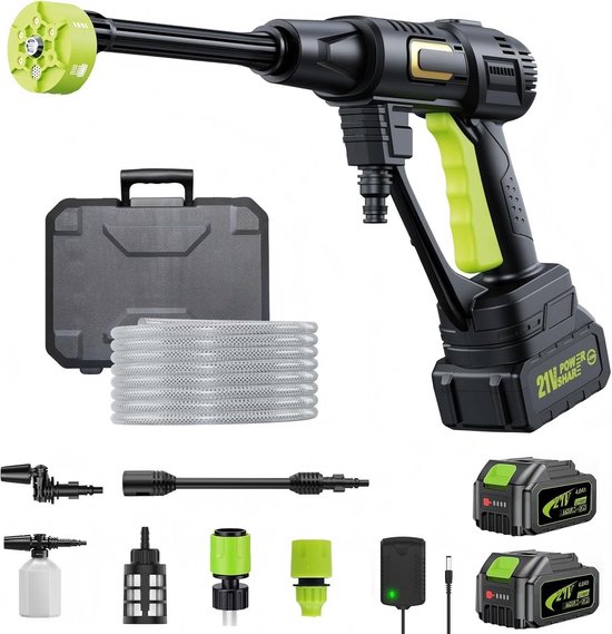 Draagbare Hogedrukreiniger op Accu (100 Bar) - 3 Standen & 6-in-1 Mondstuk voor Auto en Tuin