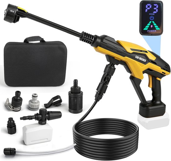 Draagbare hogedrukreiniger op accu 68 Bar – Brushless motor – 6-in-1 sproeier – Waterpomp – 5 m slang – 18V/20V accu compatibel
