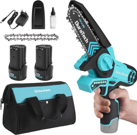 Draagbare Mini Kettingzaag 12V - Snoeizaag met Accu, Snelle Kettingwissel en 2 Kettingen van Merkloos	