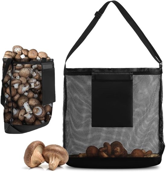 Draagbare Oogsttas voor Paddenstoelen, Verstelbare Schouderband, Vouwbare Netten Tas voor Kamperen, Wandelen en Fruit Plukken