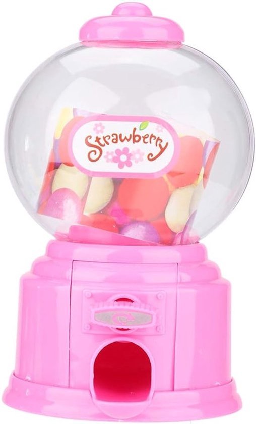 Draagbare snoepmachine voor kinderen, plastic dispenser voor mini snoepbonen (roze)