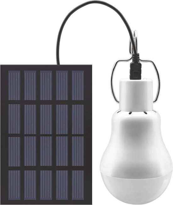 Draagbare Zonnelamp met Witte LED voor binnen en buiten – Energiezuinige Solar Lamp voor Tuin, Terras, Kamperen en Wandelen