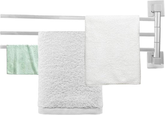 Draaibaar Handdoekrek - Handdoekhouder - Roestvrij Staal - Zwenkarm voor Badkamer - 180° Bede - 2/3/4 Arming 40 Cm - Actieve Drie Stangen van Edsy.