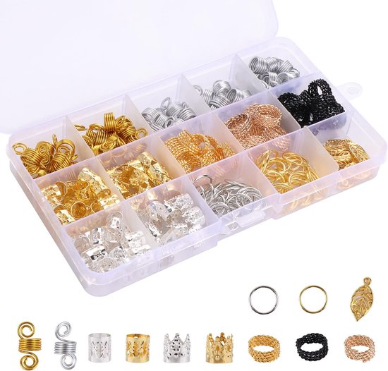 Dreadlocks - 200 stuks - sieraden - Viking-haaraccessoires - goud - metalen haarringen voor vlechten - verstelbare manchetten - haarspiralen voor vlechten - accessoires - decoratie - haarmode - trendy haardecoratie van Merkloos	