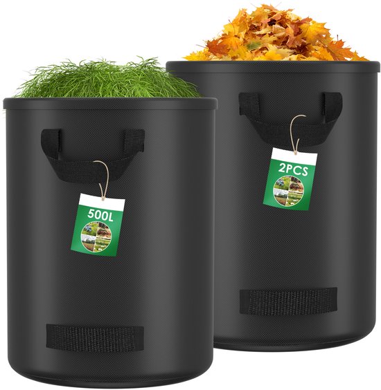 Dreamhigh® Tuinafvalzak- 500L x 2 pack- Tuinzak met 4 Handgrepen - Tuinafvalzakken Afvalzak -Bladzakken- Waterafstotend en Inklapbaar - voor Tuinafval en Groenafval