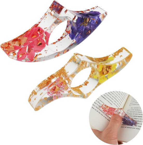 Dried Flower Resin Page Holder - 2Pcs Transparent Thumb Bookmarks - Ring Opener Accessories Voor Docenten - Lezers - Boekenliefhebbers - Boekwormen - Literaire Fans van Merkloos	