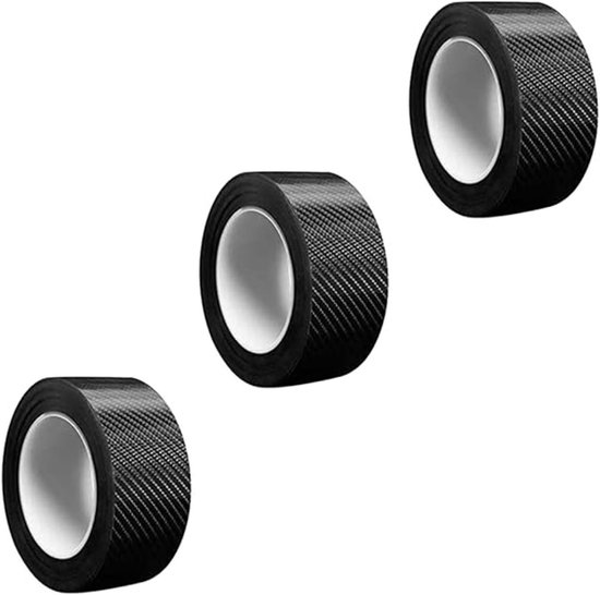 Driedelige set zwarte matte carbon stickers voor autodeuren en bumpers ter bescherming van de carrosserie