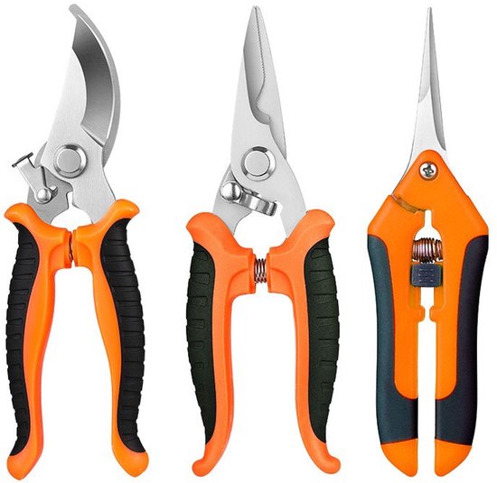 Driedelige tuinscharenset - professionele snoeischaar - takkenschaar - tuinschaar - bloemenschaar - geschikt voor planten, bloemen, takken, rozen, bonsai, groenten en fruit - Type A van Merkloos	
