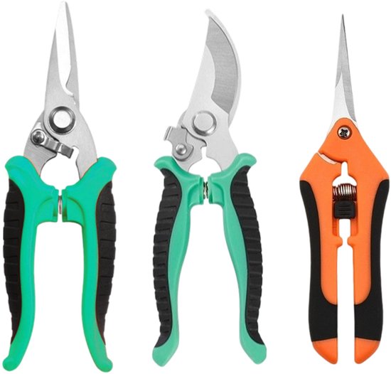 Driedelige tuinscharenset - professionele snoeischaar - takkenschaar - tuinschaar - bloemenschaar - geschikt voor planten, bloemen, takken, rozen, bonsai, groenten en fruit - Type C van Merkloos	