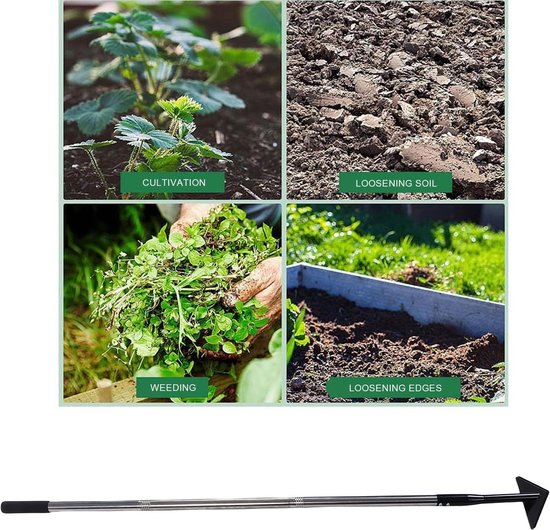 Driehoekige Tuinschoffel - Onkruidsteker - Efficiënt Tuinieren - Verstelbare Lange Steel - Tot 145 cm - Zwart