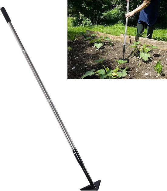 Driehoekige Tuinschoffel - Onkruidverwijderaar - Tuinonderhoud - Verstelbare Lange Steel - Tot 145 cm - Zwart