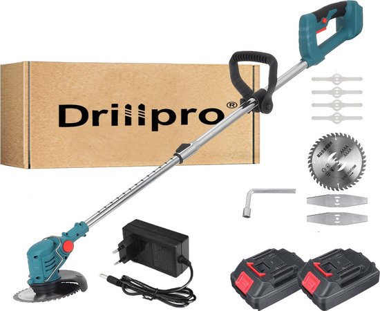 DrillPro Grastrimmer-Oplaadbare Draadloze Elektrisch Grastrimmers-Draaibaar Grasmachine-Grasmaaier-Instelbare steel-met 2 Accu-voor Tuin Gazon Trimmen-Blauw van DrillPro