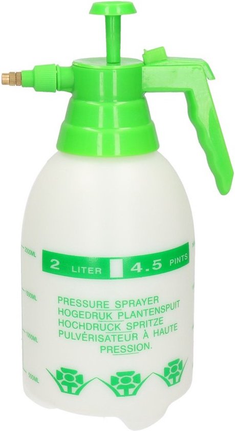Drukspuit - 2 liter - wit/groen - kunststof - plantenspuit - waterverstuiver van Merkloos	