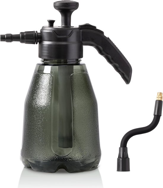 Drukspuit 2L, pompspuitfles, pompspuit, drukspuitfles, drukspuit, pompspuitfles, pompfles, spuitfles met verstelbaar mondstuk voor tuin, plant, schuimspuit auto, grijs