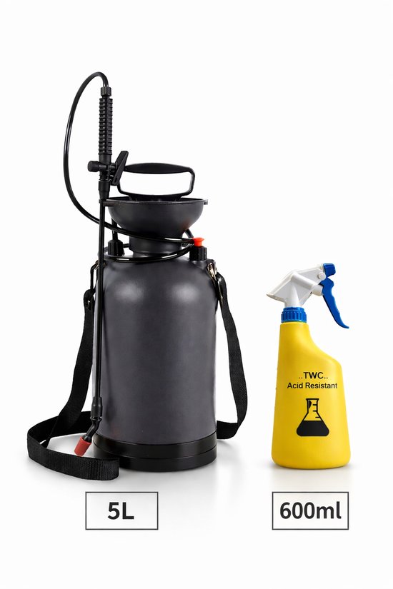 Drukspuit 5 liter - ECO (bestand tegen azijn en zuren) - TWC - zuurbestendig - SET incl. 600ml sprayer van Merkloos	