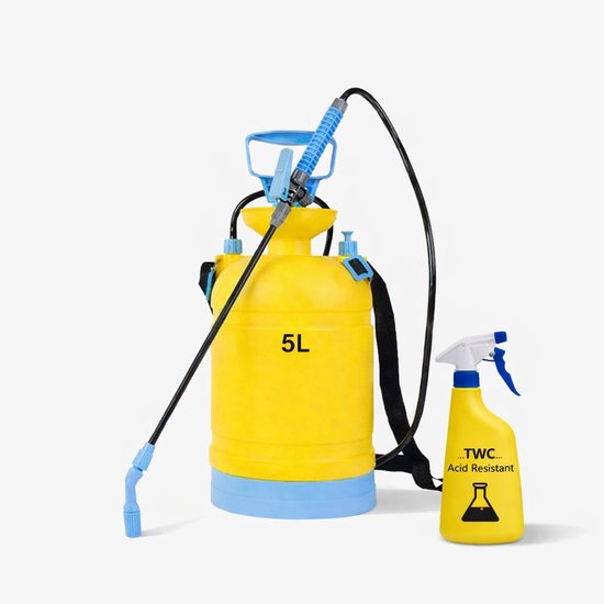 Drukspuit 5 liter - PRO (bestand tegen azijn en zuren) - TWC - zuurbestendig - SET incl. 600ml sprayer van Merkloos	