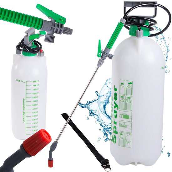Drukspuit 8 Liter – Tuinsproeier met lans en schouderriem – Handdruk plantenspuit
