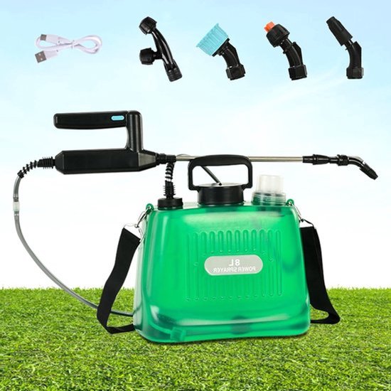 Drukspuit - Plantensproeier - Accu - Elektrisch - Tuinspuit - Nevelsproeiers - USB-oplaadbaar handvat - Telescoopstang - Verstelbare schouderriem - Geschikt voor tuin - 8 liter - Watersproeier met accu - Elektrisch oplaadbaar.