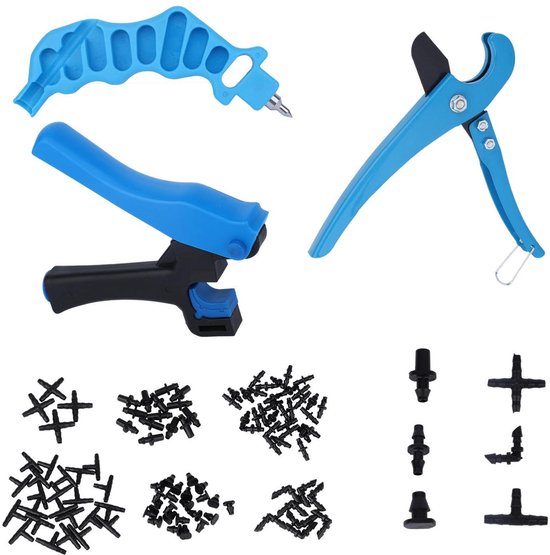 Druppelirrigatie Set - Bevattingssysteem Hulpmiddelen - Tuin Bewateren - 2-in-1 Ontwerp - 115 Pluggen - Blauw Zwart