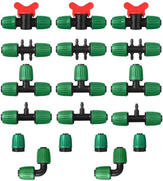 Druppelirrigatieonderdelen 18 Stuks - Druppelaansluitingen - Irrigatiebuis - Lekvrije Verbinding - Waterdicht - Veilig Twist-Lock Mechanisme - Irrigatiesysteem
