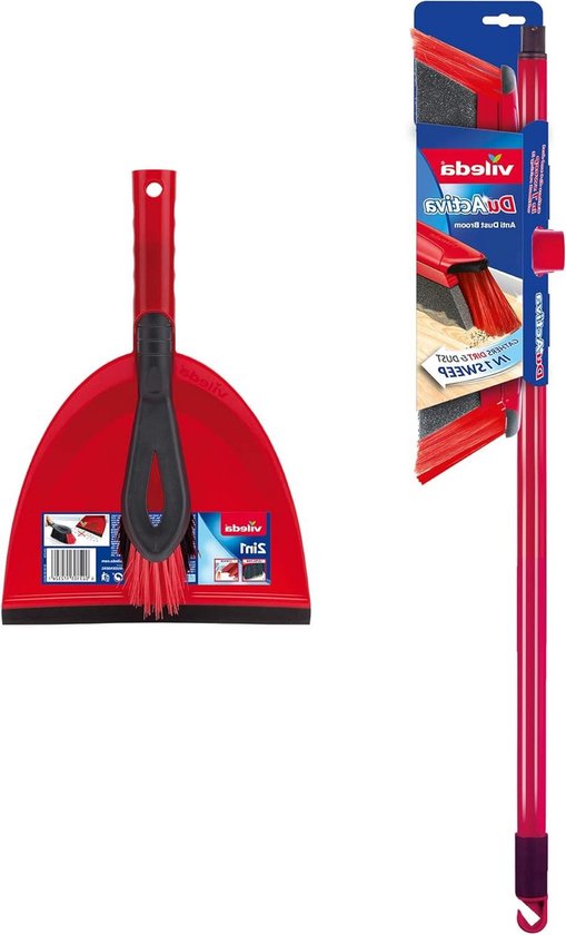 DuActiva 2-in-1 Anti-stofbezem Plus Stofbakset - Rood Zwart - 141 x 294 x 81 cm van Vileda