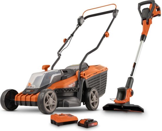 Dual Power Accu-grasmaaier en grastrimmer POWDPG75565 - Grasmaaier van 20 V en 340 mm Ø en grastrimmer van 20 V en 230 mm Ø, met accu en lader