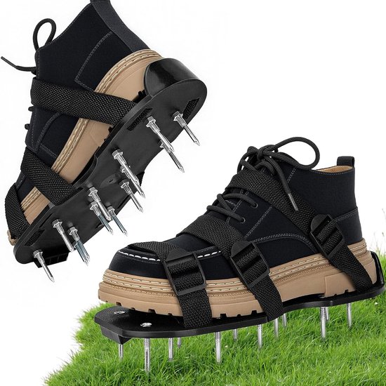 Dubbele Aerator Sandalen met Stevige Bandjes voor Effectieve Beluchting van Gazons en Tuinen, Universele Maat, Voor Tuin, Patio en Gras