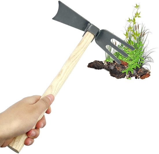 Dubbele hak voor de tuin voor het verzachten van de aarde en het verwijderen van onkruid met korte handgreep, ideaal voor tuinonderhoud en grondbewerking van Merkloos	