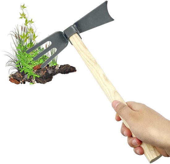 Dubbele handheel voor de tuin - verzachten van de aarde - onkruid verwijderen - met korte steel - kleine handheel voor het verzachten en wieden van de aarde van Merkloos	