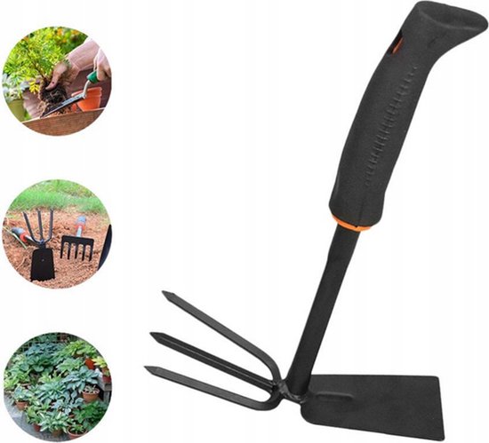 dubbele tuinschoffel met stalen driehoek - schoffel met twee koppen voor onderhoud en wieden - tuinschoffel met 3 punten van Kinzo Garden