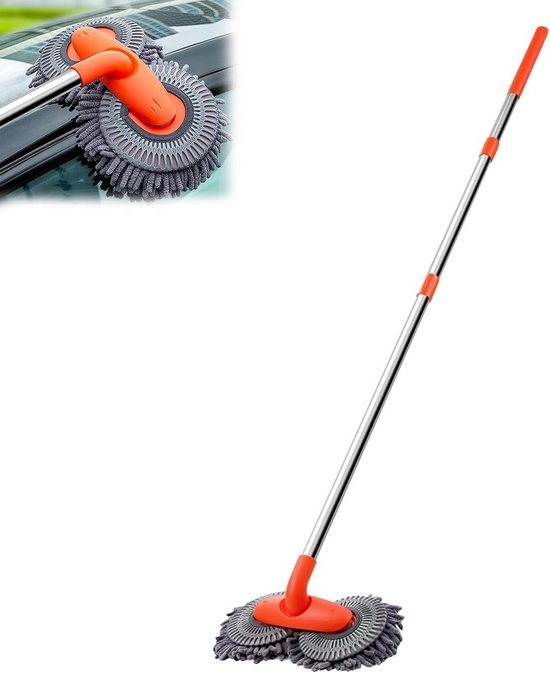Dubbelkoppige Autowasborstel met Telescoopsteel - Microvezel en Chenille van Merkloos	