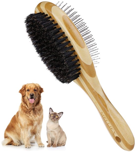 Dubbelzijdige huisdierverzorgingsborstel, 2-in-1 hondenborstelkam en massageborstel, hondenverzorgingsgereedschap voor honden en katten met lang of kort haar