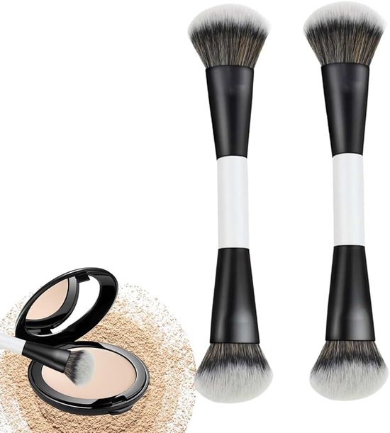 Dubbelzijdige vloeibare foundation make-up borstel, vloeibare foundation borstel, schuine ronde top dichte haren, 17 cm, voor het mengen van blush poeder markeerstift contour concealer