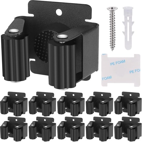 Dussdote 10-delige - Clip - Gereedschapsclip - Wandbezemhouder - Roestvrij staal - Wandbeugel - Geschikt voor dweilen, bezems, schep, gereedschap - Zwart van Dussdote