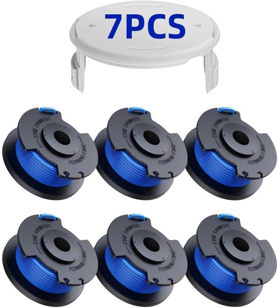 Dussdote Trimmerspoelen - Grasmaaierspoelen - Geschikt voor Ryobi One+ 18V 24V 40V grasmaaiers - Ø 1,65 mm - lengte 3,3 m - 6 vervangende spoelen + 1 afdekking van Dussdote