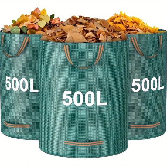 Dutchers® 3x Duurzame Tuinafvalzakken 500L - Extra groot - Tuinzak opvouwbaar - Bigbag - Puinzak - Groene Afval - Bladzak - Waterdicht van Dutchers®