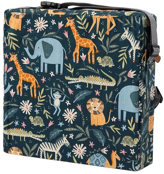 Dutchers® Stoelverhoger voor Kinderen - Junledieren Thema – 8cm Verhoogkussen met Dierenprint – Zitverhoger voor Eettafel & Eetkamerstoel – Peuter Stoelverhoger - Stoelkussen waterdicht – Lichtgewicht & Veilig met Riemen van Dutchers®