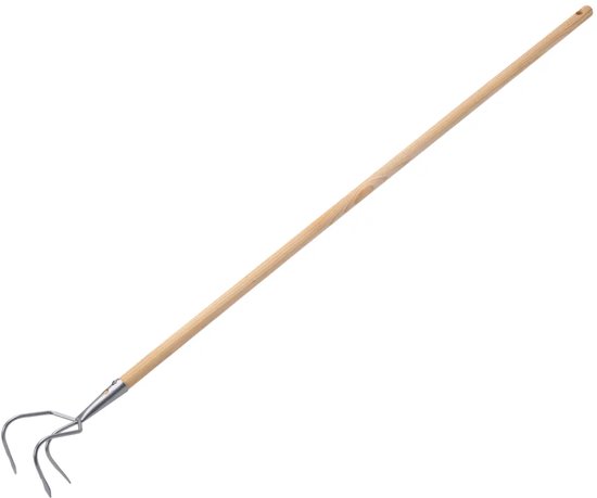 Dutchlander cultivator tuingereedschap - 3 tands - 120 mm - glansverzinkt staal - houten steel 140 cm van Dutchlander