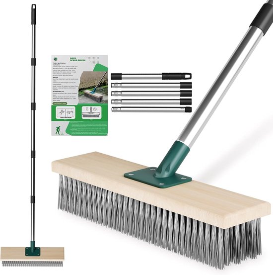 Duty draadbezem outdoor tuinbezem met 144,8 cm lange steel, tuin patio borstel stijve metalen borstel draad borstel voor het verwijderen van onkruid mos, vloer schrobbborstel voor