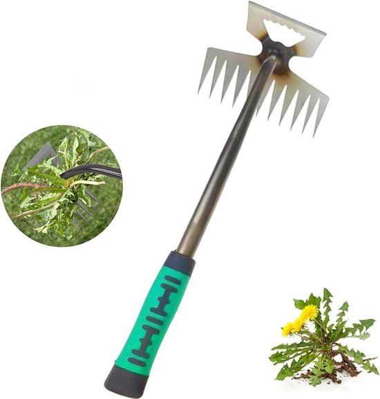 Duurzame Tuinier Gereedschap met Ergonomische Handgreep voor Onkruid- en Wortelverwijdering, RVS Onkruid Cutter met 11 Tanden