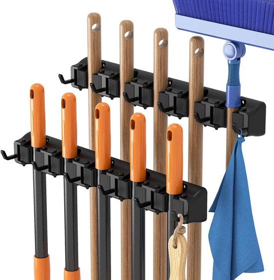 Dweil en Bezemhouder Wandbevestiging Antislip Bezemhanger voor Keukenorganisatie Robuuste Schoonmaak Organizer Eenvoudig Installeren Gereedschapsorganizer Voor Kast Garage 2 Stuks Zwart by Lifewit van Lifewit